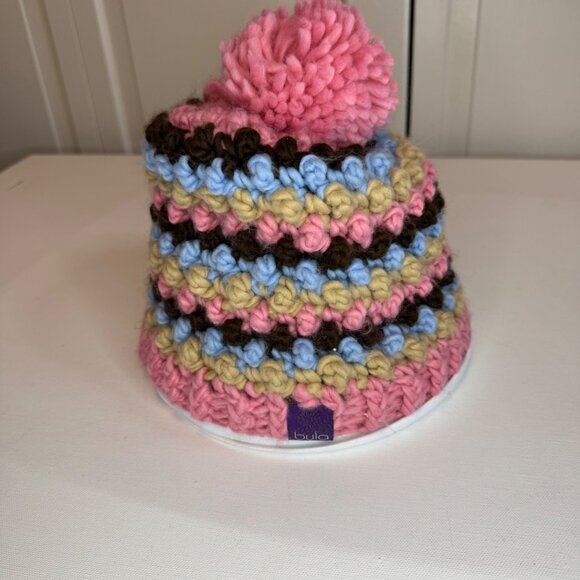 BULA WOMENS KNIT STRIPED WINTER BEANIE WITH POM POM - Picture 4 of 5